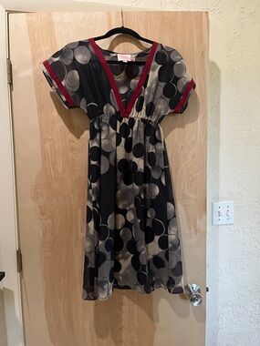 Romeo & Juliet Couture Black and Cream Polka Dot Dress with Red Trim